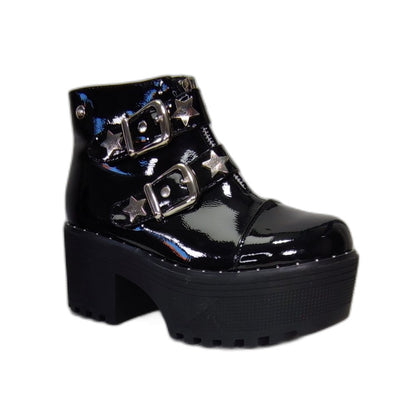 Botin Plataforma Charol Negro Estrellas - Pastik.cl