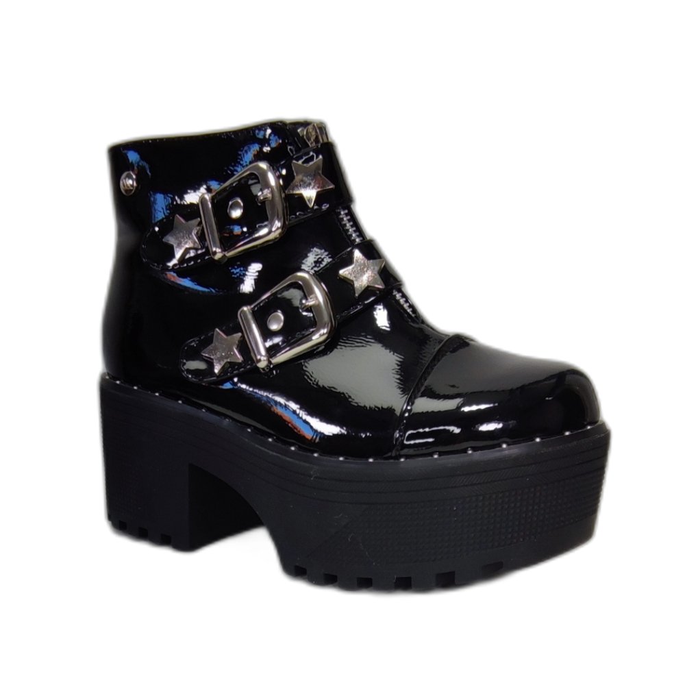 Botin Plataforma Charol Negro Estrellas - Pastik.cl