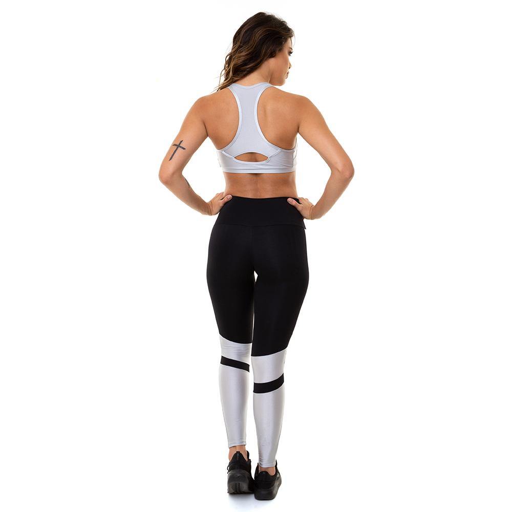 CALZA LEGGING DEPORTIVA BRASIL CUTOUT PLATA NEGRO - Pastik.cl